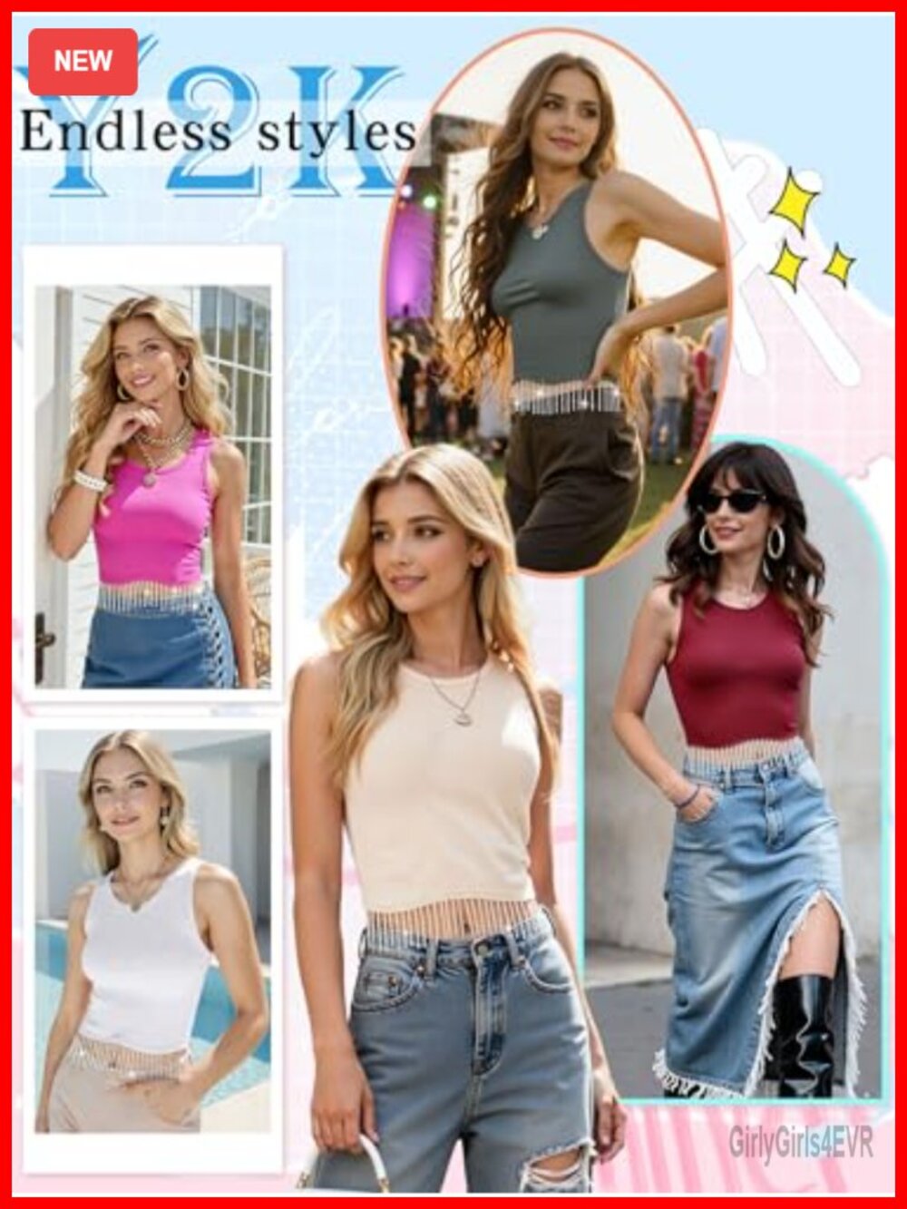 Nlife Womens Sparkly Fringe Tank Top Cowgirl Tassel Sleeveless Crop Top - Picture 5 of 6